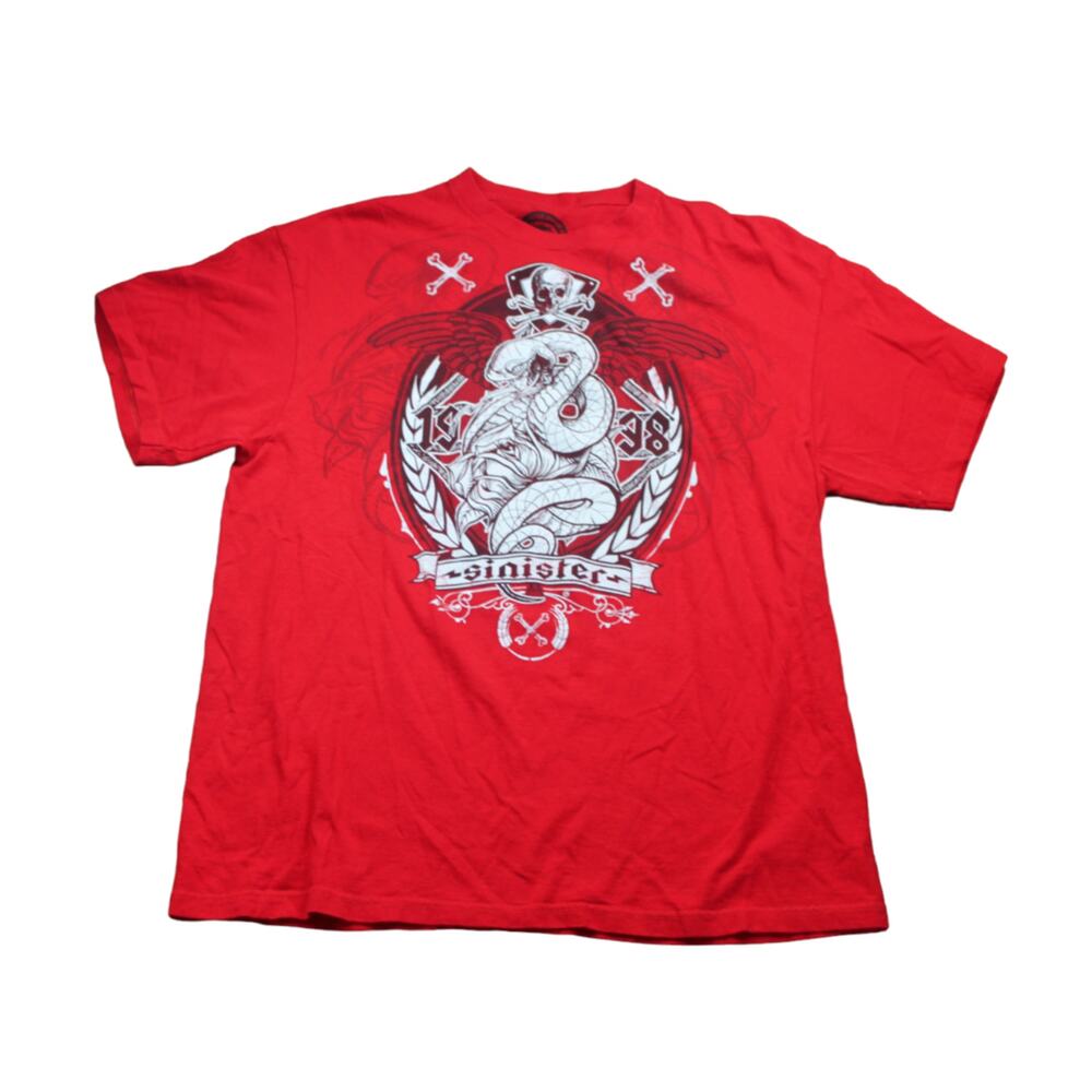 Men's Official Sinister Brand T-shirt Red Skull Cross Snake T Shirt Tee -- XL